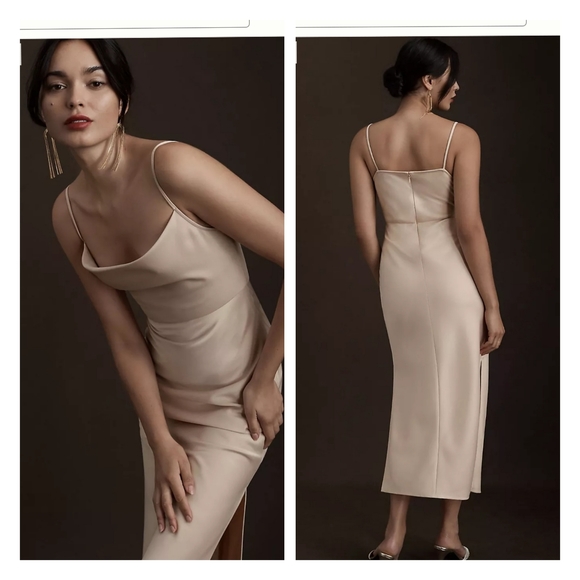 Anthropologie ×BHLDN Cali Satin Cowl-Neck Midi Slip Dress Size 10
